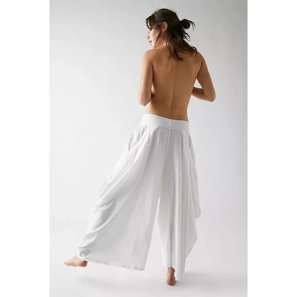 Free People White Flowing Wide-Leg Harem Pants